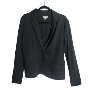 GARNET HILL 100% Cotton Blazer Jacket Women's Sz 12 Black  Knit Single Button